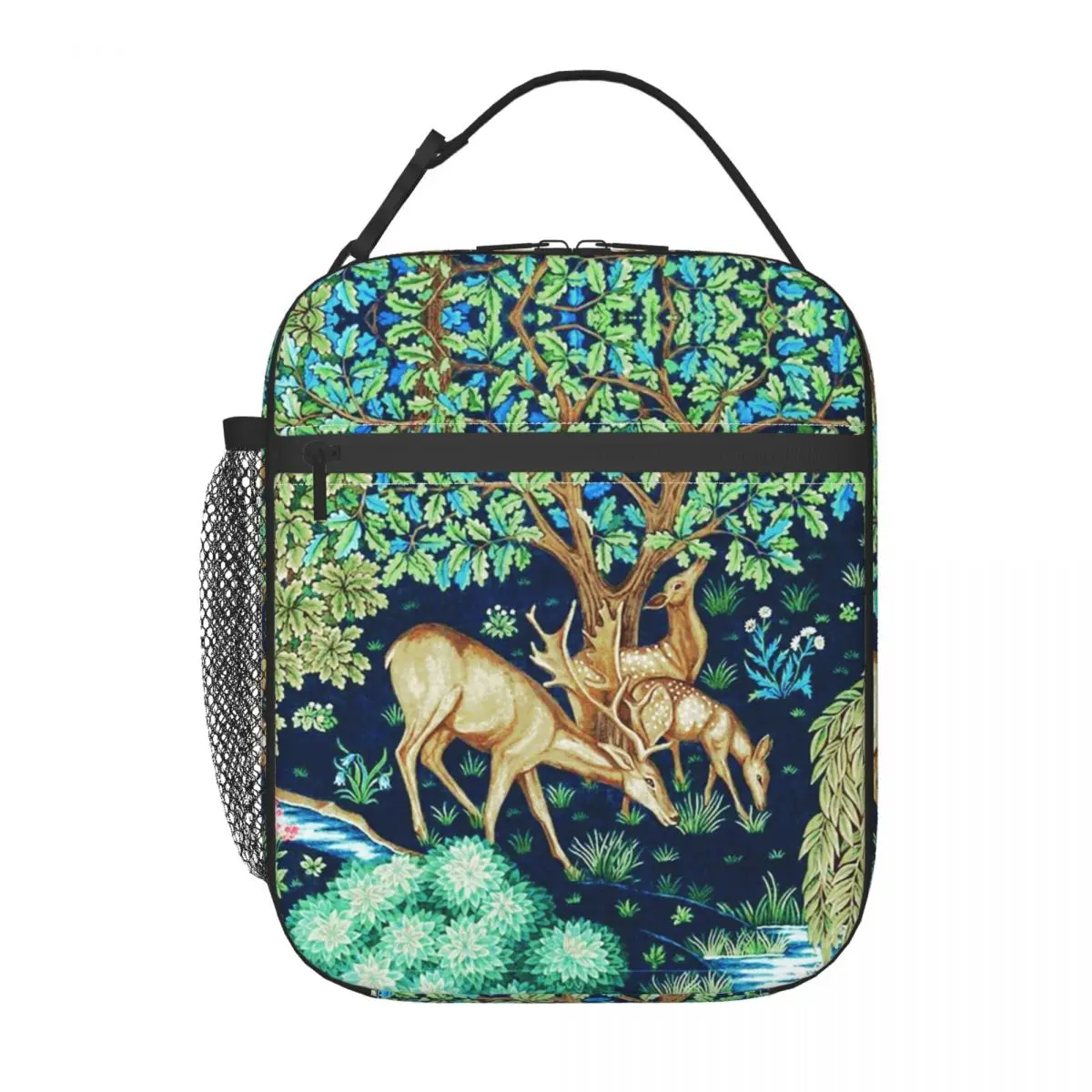 William Morris Deer By A Brook Indigo Insulated Lunch Bag for Outdoor Picnic Art Nouveau Waterproof Thermal Cooler Lunch Box