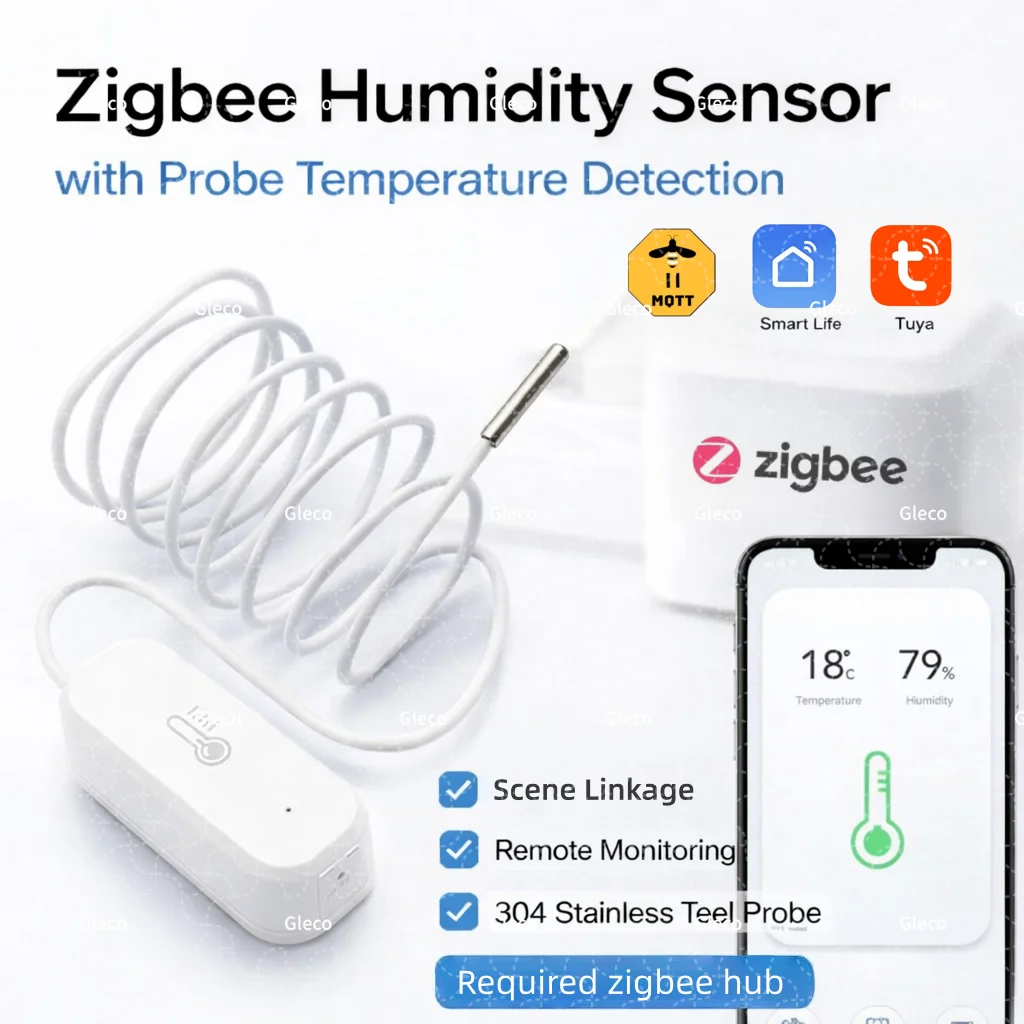 Tuya Zigbee 3.0 Humidity Sensor With Optional External Probe Temperature Detection For Fridge Aquarium Remote Monitor 2MQTT