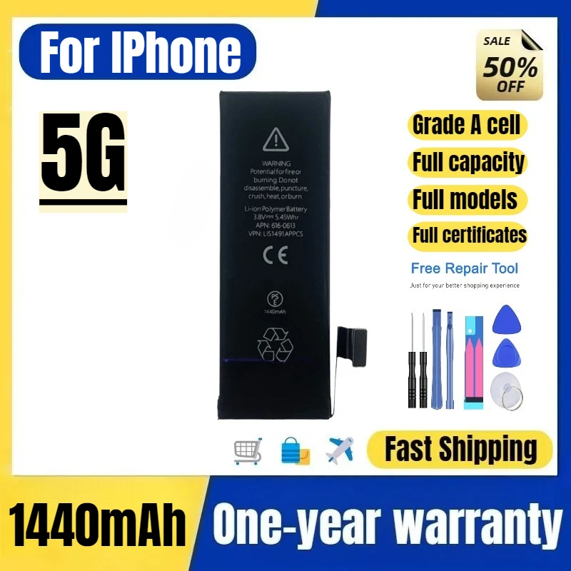 

A1429/1428/1442 for IPhone 5G Mobile Phone Battery High Quality Replacement Bateria Grade A Cell with Tools