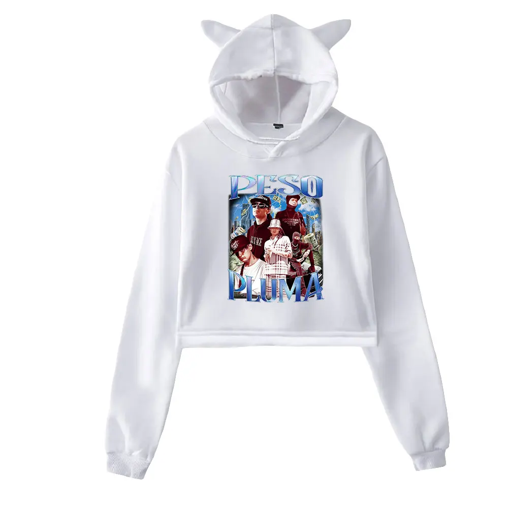 Pull à capuche à manches longues avec oreilles de chat pour femmes, haut court PVD, vêtements pour femmes, pull femme, Peso Pluma Merch