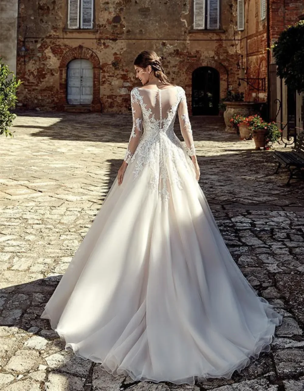 Robe de Mariée Exquise en Mousseline de Soie à Manches sulf, Col Rond, Fermeture Éclair, lèvent au Dos, pour les Patients, Quelle que soit la Personnalité