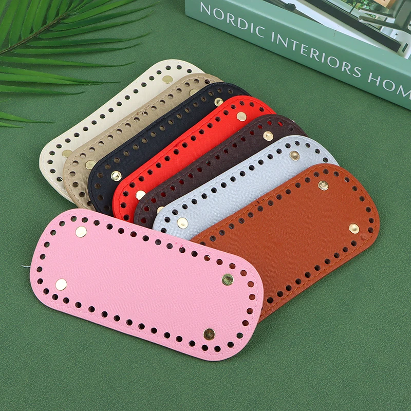 1Pc PU Leather Bag Handmade Bottom With Holes 8x18cm Oval Long Bottom For Knitted Bag DIY Crochet Bag Bottom Accessories