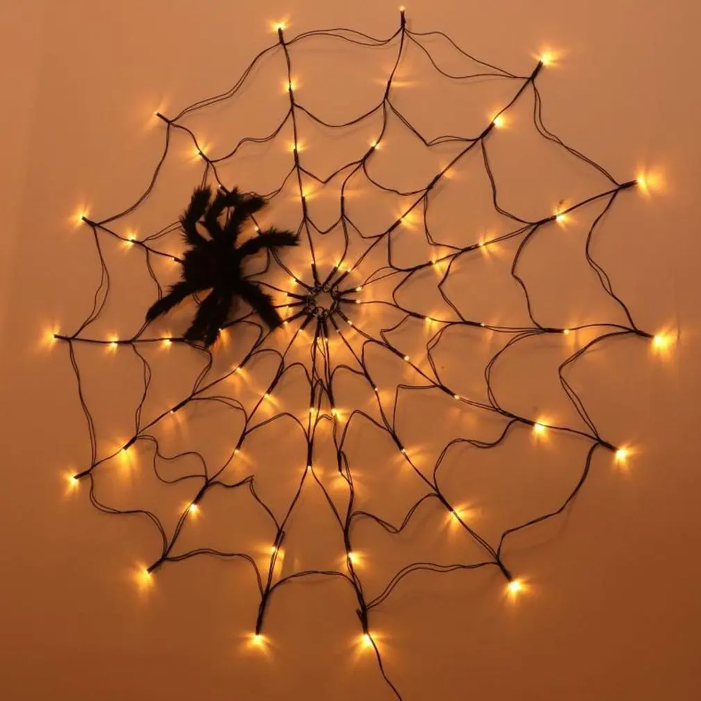 

Spider Web LED Lights Halloween Outdoor Courtyard Garden Spider Fear Props Decorative Purple String Light with Remote Control