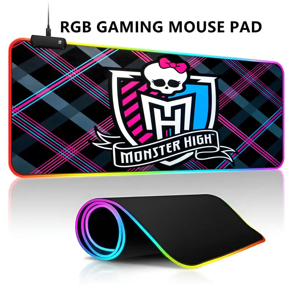 M-Monster Cartoon Mouse Pad RGB LED Light Gaming Waterproof Large Gamer Mouse Carpet Big Mause Keyboard Pad PC Desk Play Mat wit