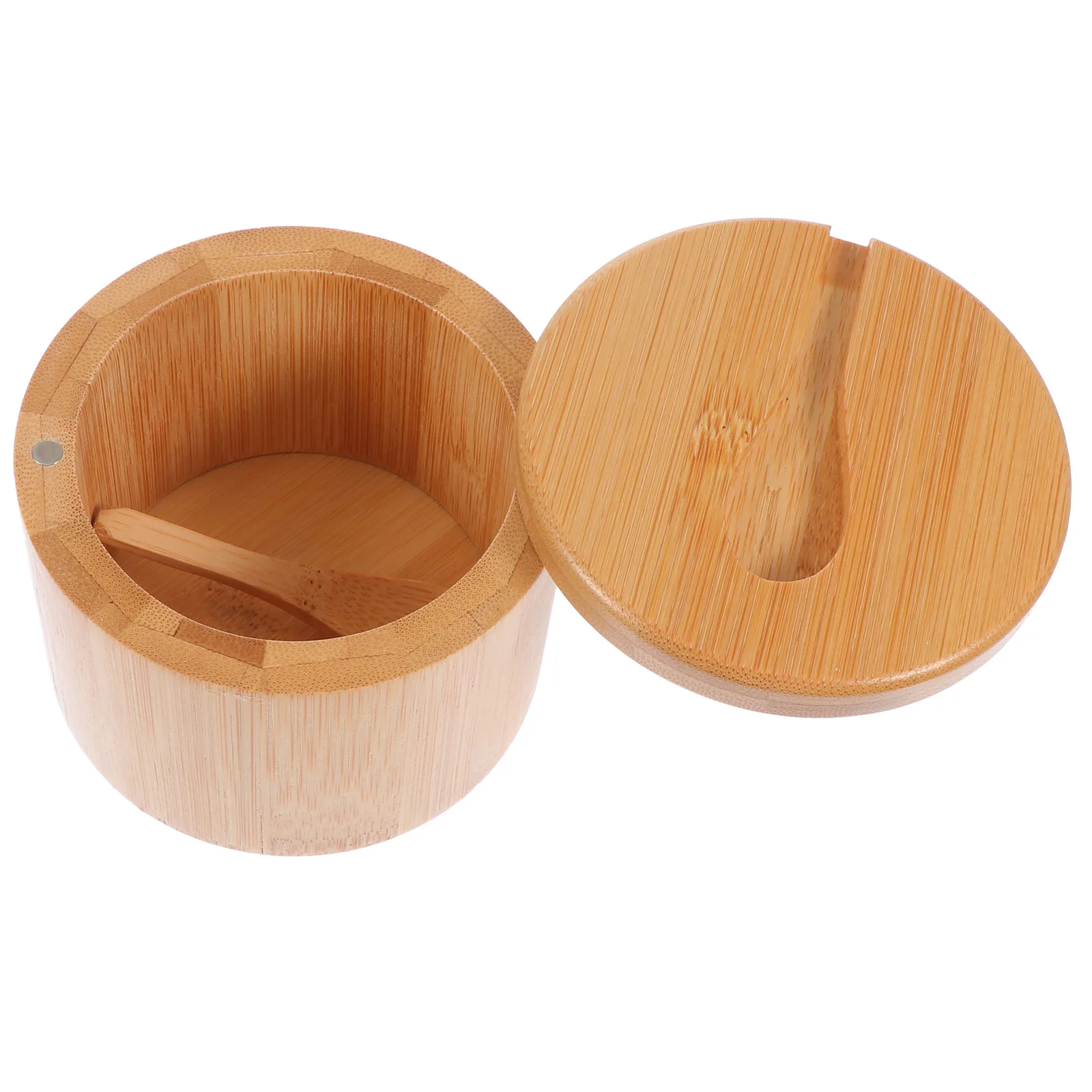 Bamboo Seasoning Jar Kitchen Supply Spoon Glass Shelf Salt Storage Holder Magnet Can with