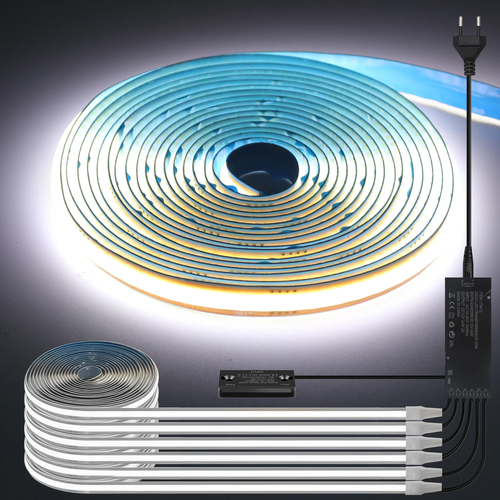 COB LED Cabinet Light with Door Contact Sensor Smart Door Activated Closet Lighting LED Strip for Cupboard Wardrobe Display Rack