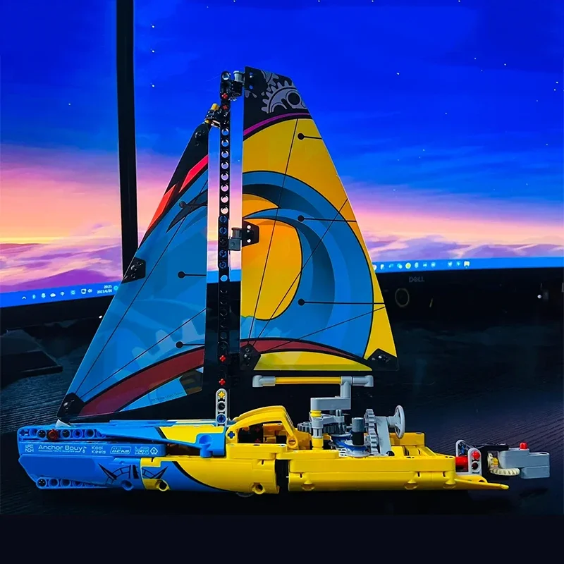 التقنية 370 قطعة سباق يخت اللبنات الإبحار يخت الرياضات المائية Catamaran تجميع الطوب اللعب هدايا للأطفال صبي الكبار #4