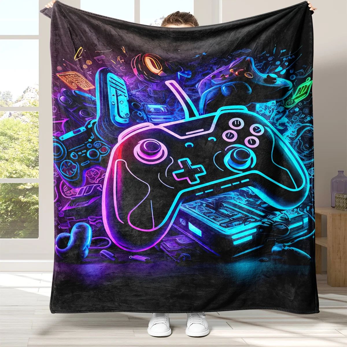 1Pc Gaming Comfortable Throw Game Room Decor Plush Blanket Suitable For Bedroom Sofa Perfect Gamer Gift