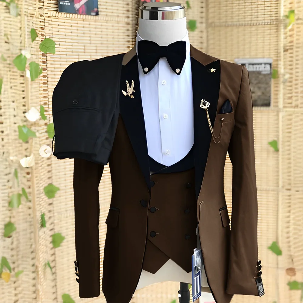 2024 Gorgeous Solid Men Suits 3 Piece Set Elegant Groom Wedding Tuxedo Formal Prom Party Male Suit Slim (Blazer+Vest+Pants)