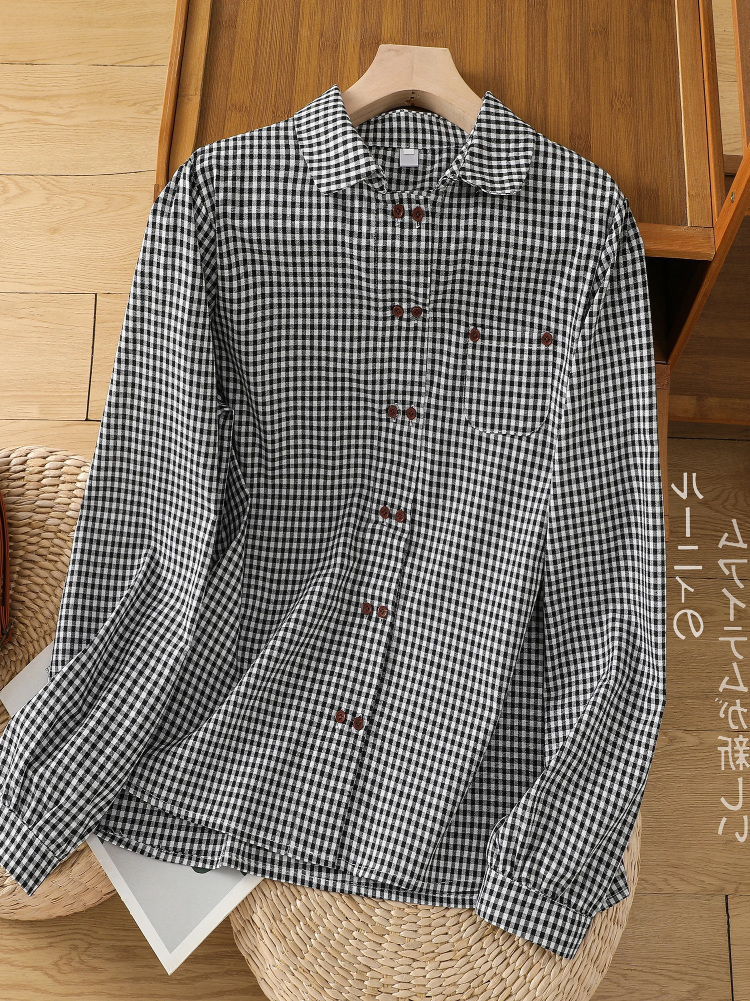 Retro Plaid Katoen Linnen Lange Sve Dames Irt Lente Nieuwe Sle Casual Pop Kraag Open Vest Irt Anti-aging Top