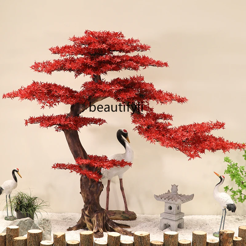 Large Red Maple Artificial Greeting Pine Red Fake Trees Chinese Indoor Artificial Tree Fake Trees Ornaments