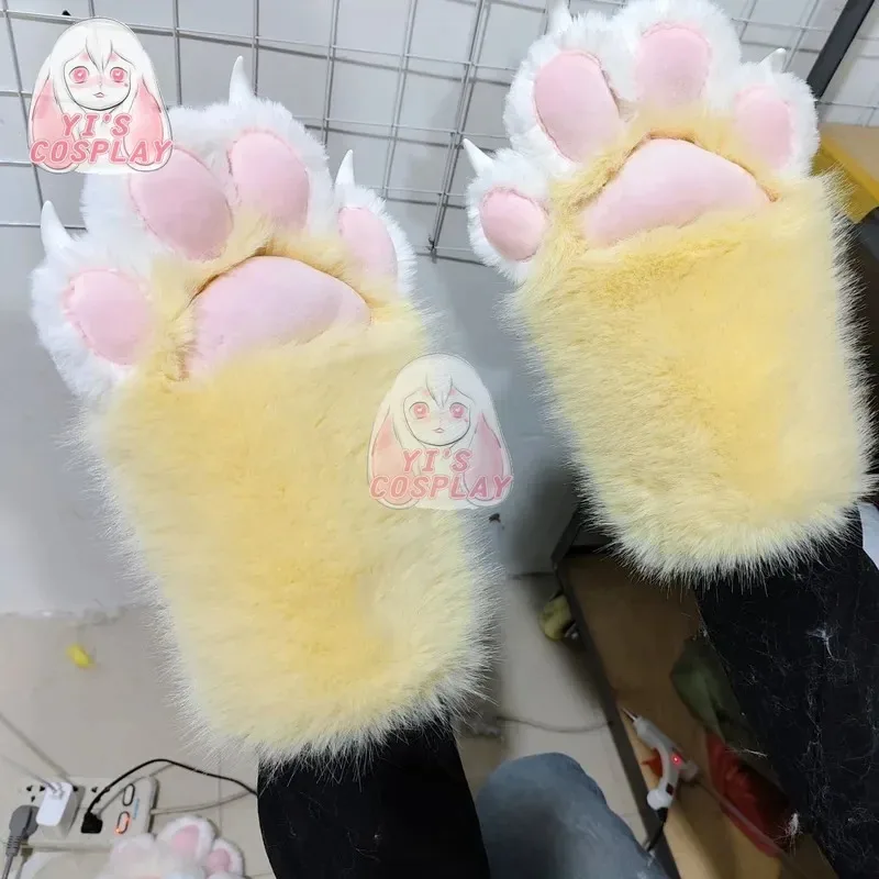

2025 11 Customized Furry Head Fursuit Kigurumi Plash Gloves Paw Fluffy with one left New Yellow Pink Rabbit Fu