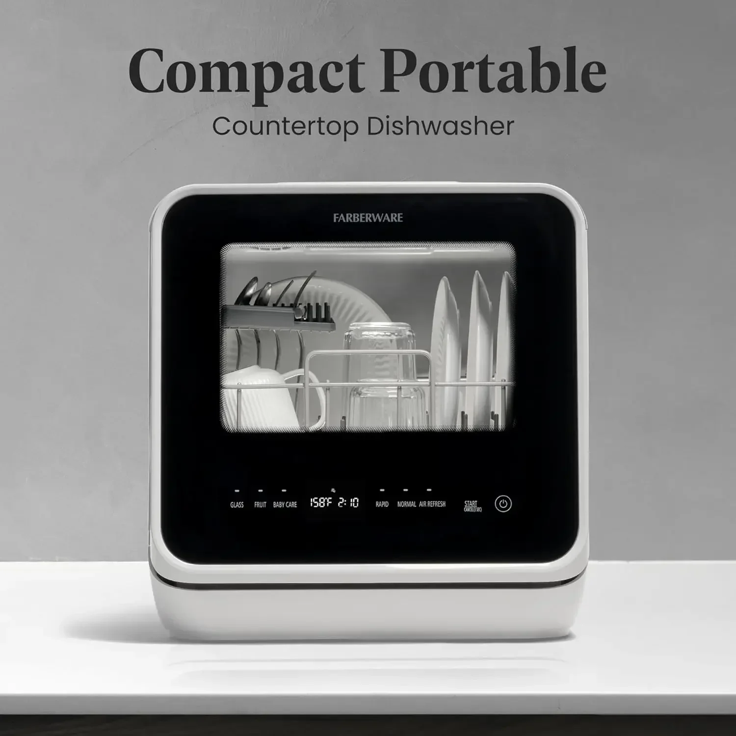 Farberware Portable Countertop Dishwasher with 5-Liter Built-in Water Tank - 5-Program System for Home, RV, and Apartment