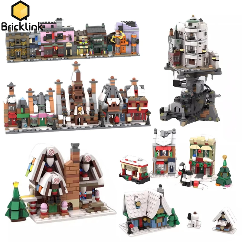 

Bricklink Magic Movie Mini Hogsmeaded Village Diagon Alley Christmas Gingerbread House Sets Building Blocks Toys Christmas Gift