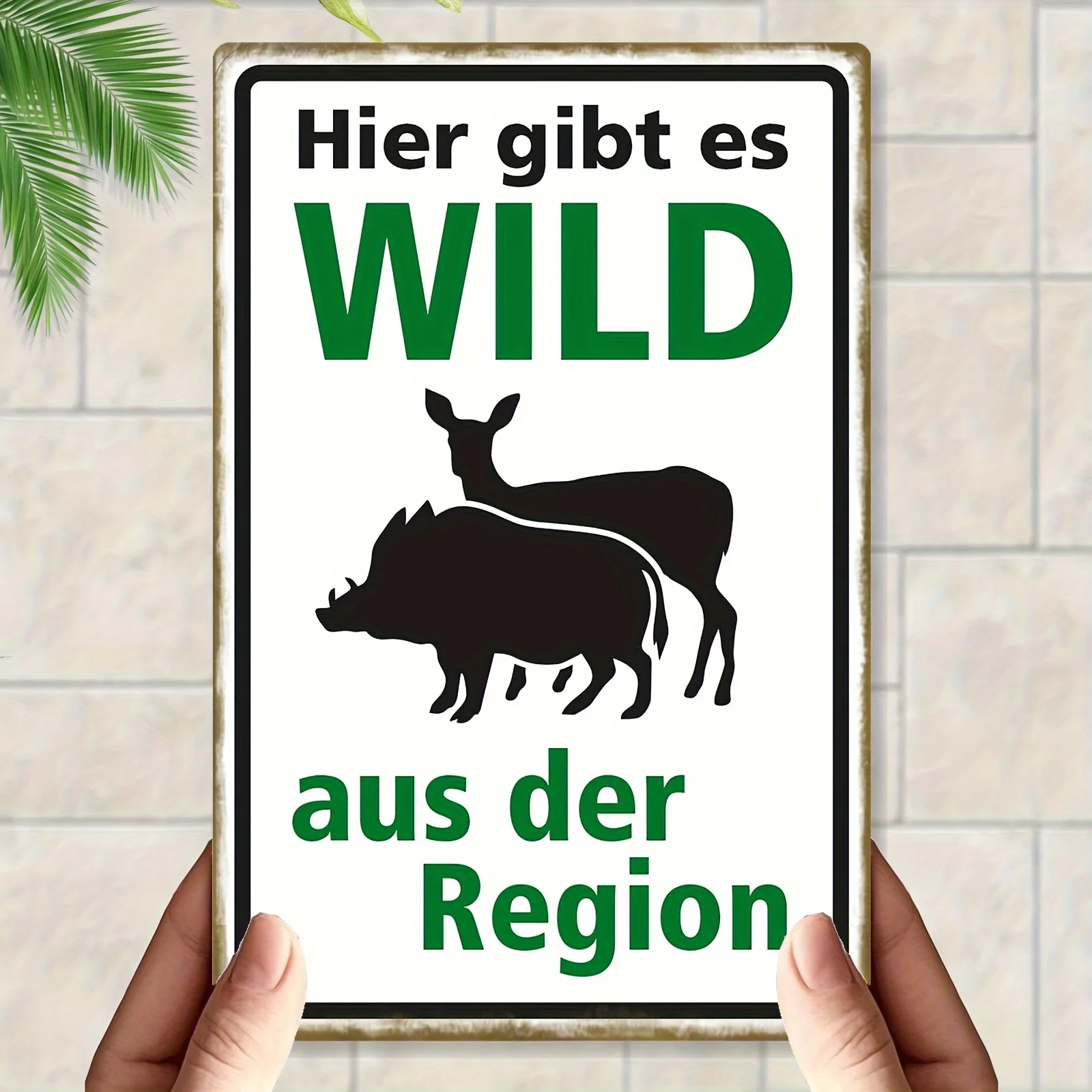 2D Flat, 1pc German Wildlife Reserve  Wall Sign - Traditional Rustic Metal Plaque with Deer and Wild Boar Design,for Home