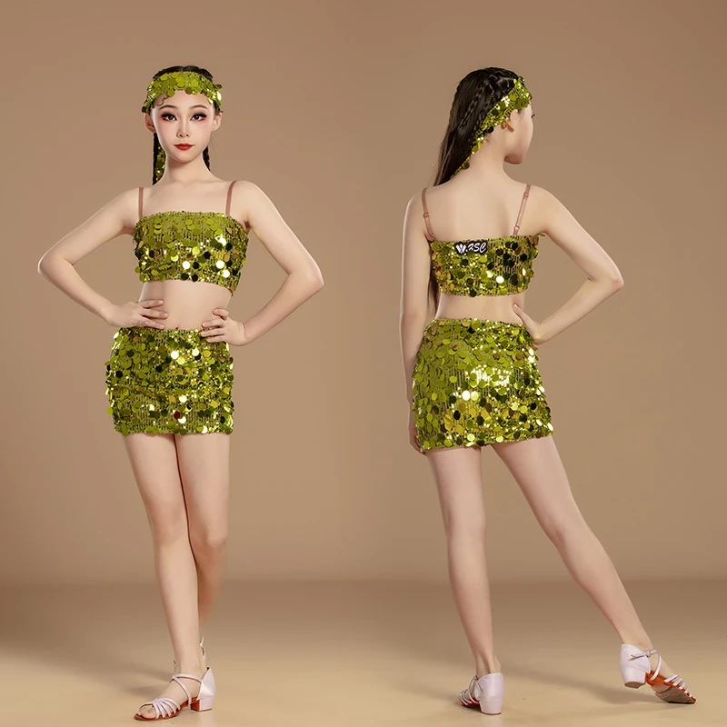 فستان أداء جديد للفتيات للرقص اللاتيني للأطفال فستان ممارسة بدون أكمام فستان رقص للفتيات على الموضة بدقة رومبا