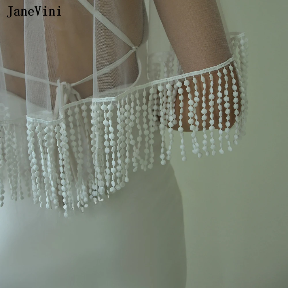 JaneVini-Chaqueta de tul para mujer, Bolero blanco, capa nupcial con borlas, capa de Boda de verano, envolturas de chales de fiesta de noche, nueva moda