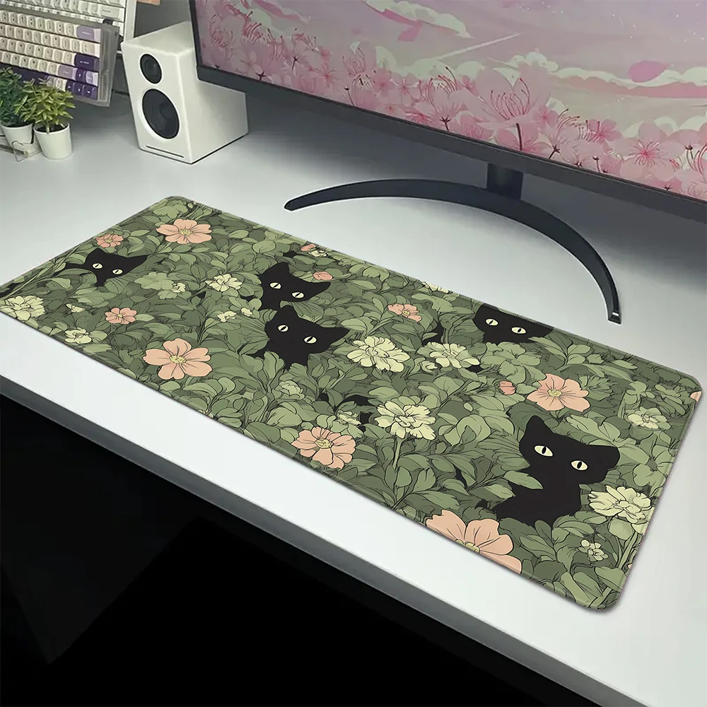 

Kawaii Cute Cat Computer Mousepad Keyboard Mat Anime Plant MouseMat XXXL 100x50cm Rubber Desk Mat Office Mousepads Non-Slip Mats