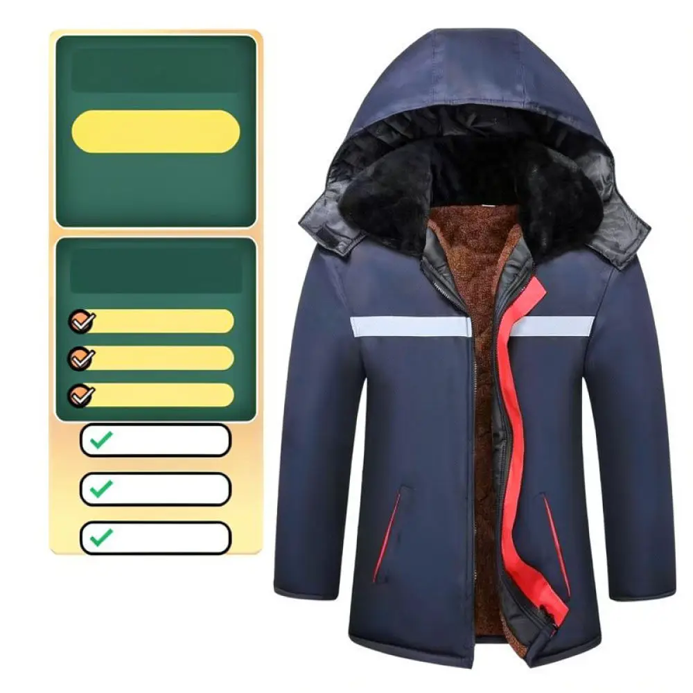 Winter Men Reflective Cotton Padded Jacket Thickened Thermal Work Coat Safety Parka For Construction Logistics Outdoor Repair