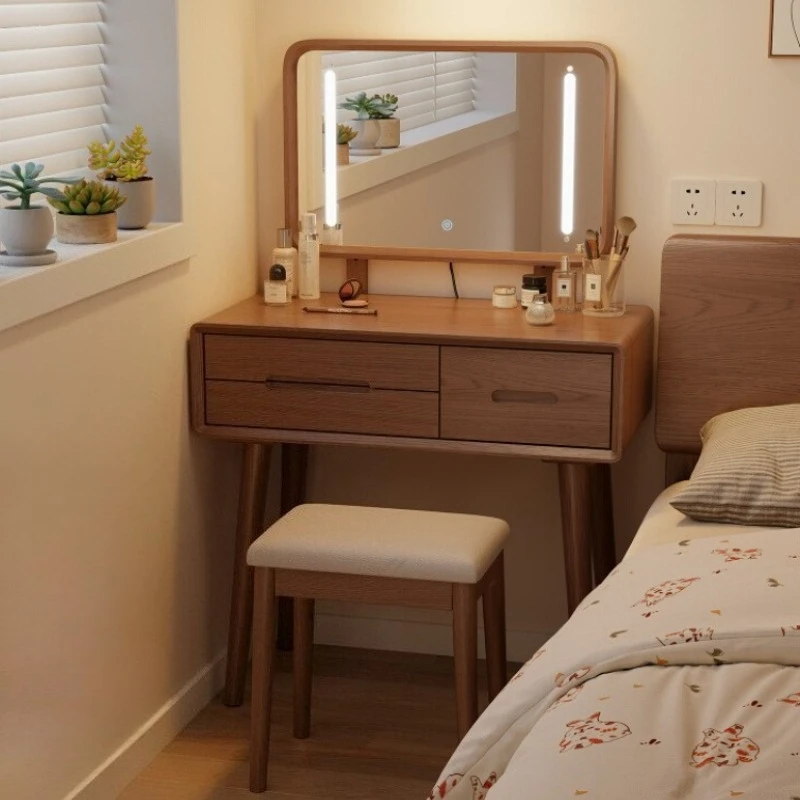 

Solid Wood Dresser Storage Cabinet Makeup Table Vanity Makeup Dressing Toiletries Dressers Bedroom Furniture Vanities LED Lamp