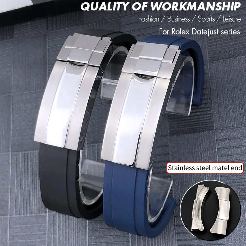 21mm Metal End Rubber Watchband Special Replacement for Rolex Datejust 41mm m126 Oyster Silicone Watch Strap Sliding Lock Buckle