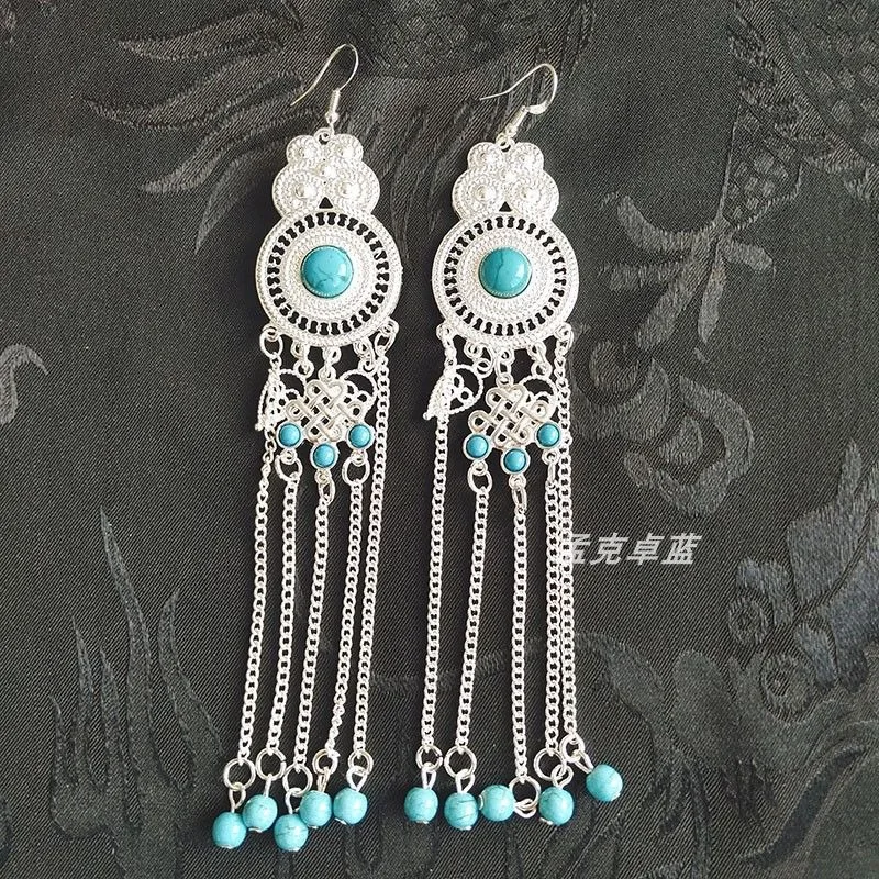 

Vintage Ethnic Long Chain Dangle Earrings, Bohemian Retro Drop Earrings Jewelry for Women