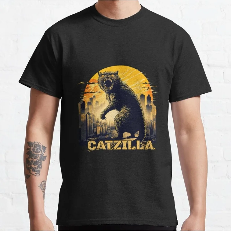 

0925 Catzilla King of Monster Gift t shirt for Cat Lover Cute kitty printed Graphic tee Short Sleeve clothes All szie tops S-6XL