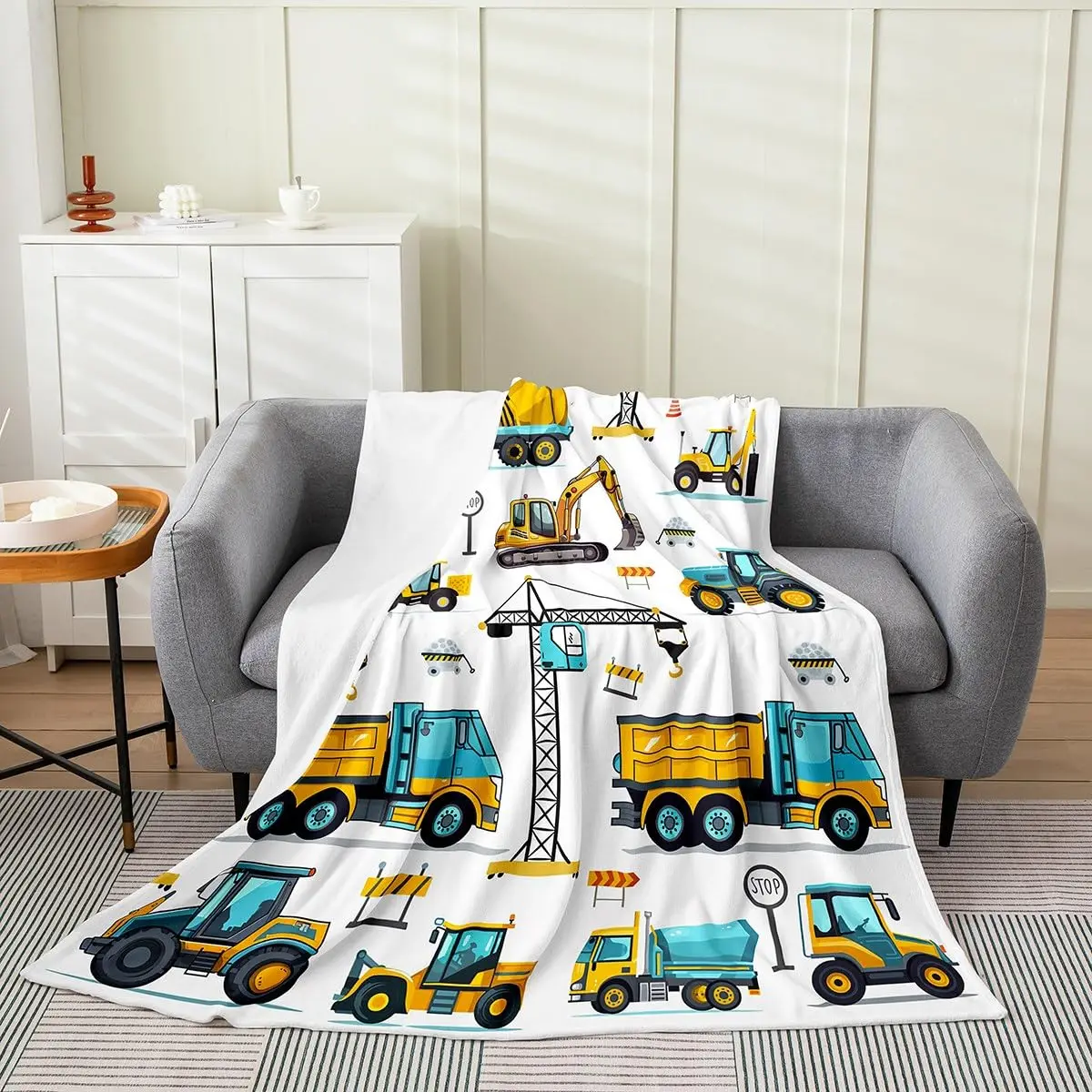 

Construction Truck Blanket Kids Boys Cartoon Excavator Plush Throw Blanket Fuzzy Flannel Tractor Blankets for Bed Couch Sofa