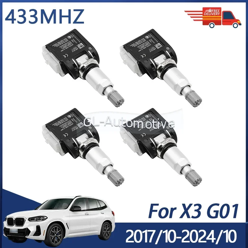 4 Stück für BMW X3 G01 2017-2024 TPMS-Sensor Reifendruckkontrollsensor 6887140 6887147 433MHz