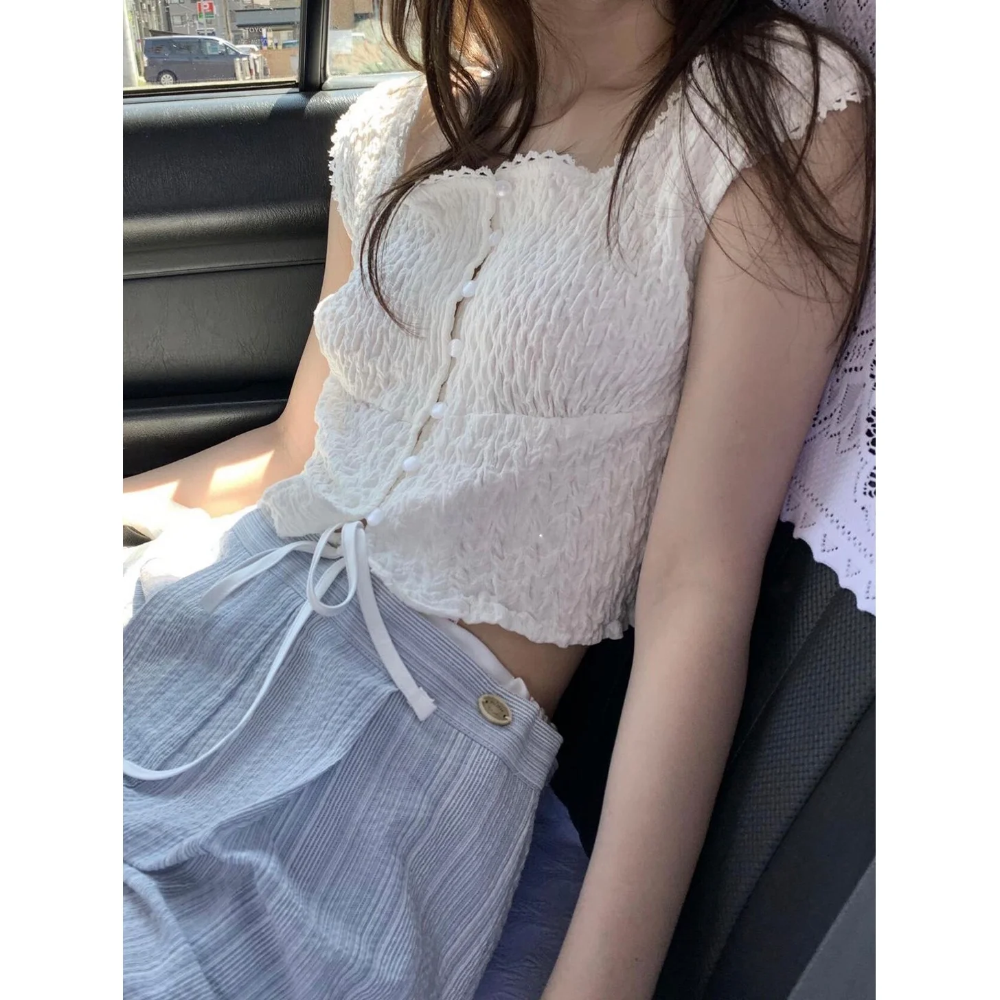 تي شيرت نسائي كوري Sle Sweet كاجوال بتصميم مطوي فريد من نوعه من Age-Defng ort Sve Square Ne ort Length Top