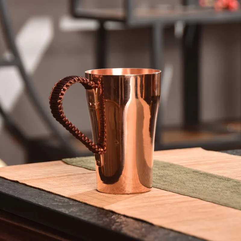 Antique Hammered Copper Tea Pot,Pure Handmade Thick Copper Cup,Large Enamel Water Mug, Solid Vintage Style Metal Drinking Vessel