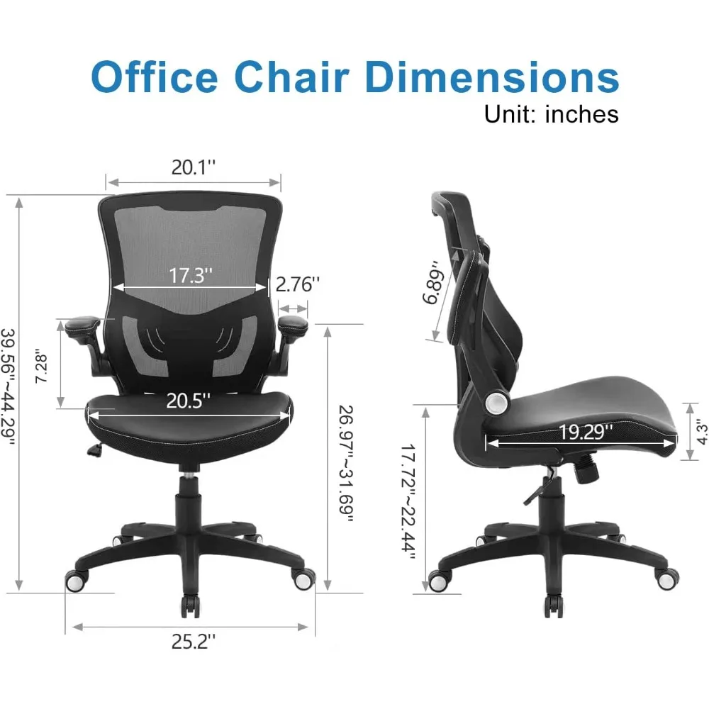 Ergonomic PU Leather Desk Chair with Swivel, Adjustable Lumbar Support and Flip-up Arms for Home Office Use