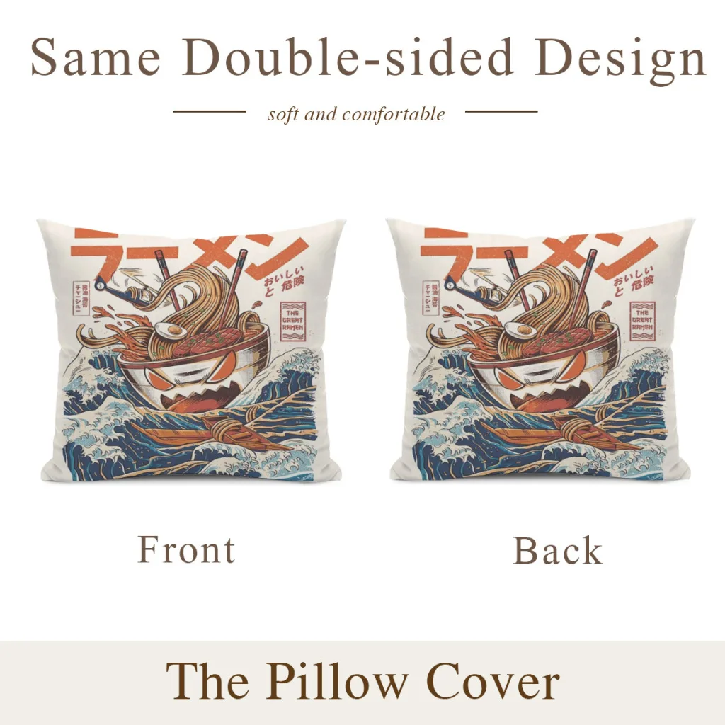 The Great Ramen off Kanagawa Cushion Cover 45x45cm Home Decor Sofa Pillow Home Pillowcase