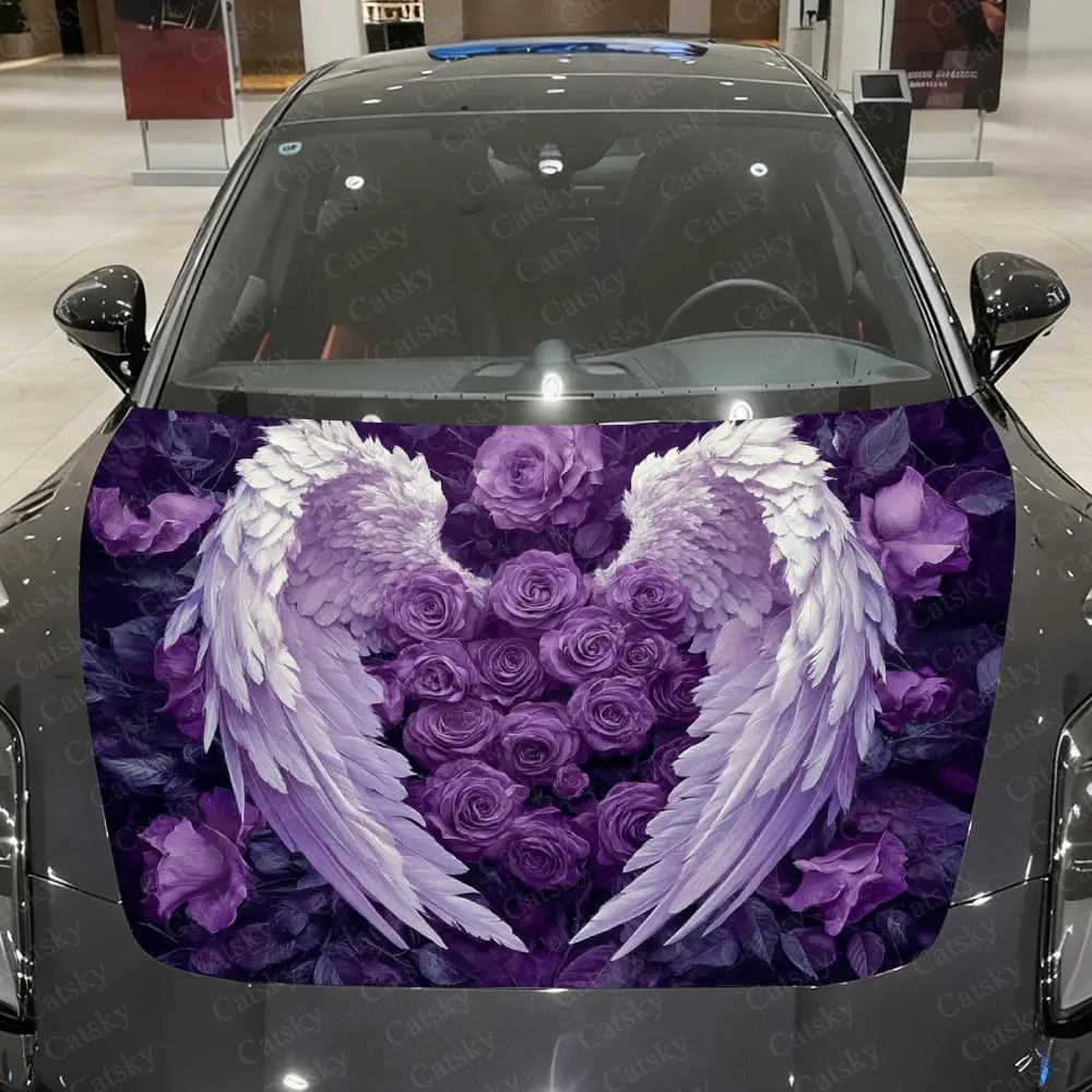 

Purple Roses And Wings Car Vinyl Film, PVC Waterproof Car Hood Sticker, Self-adhesive Scratch Resistant Sticker, Suitable For En
