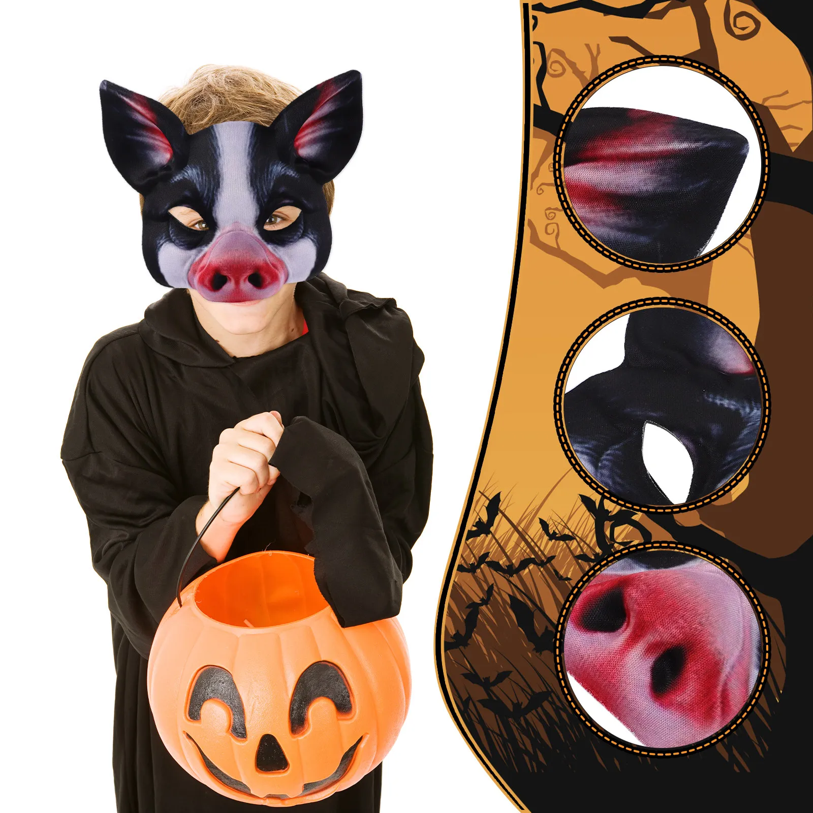

5Pcs Animal Pig Masks Halloween Masquerade Costume Party Cosplay Props Lightweight Breathable Realistic Digital Print Farm