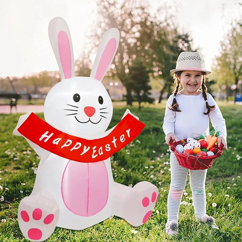 

Luminous Inflatable White Rabbit Balloon, Air Model, Easter Festival, Garden Decorations, Lawn Mall Activity Props, 1.5m, 1.8m