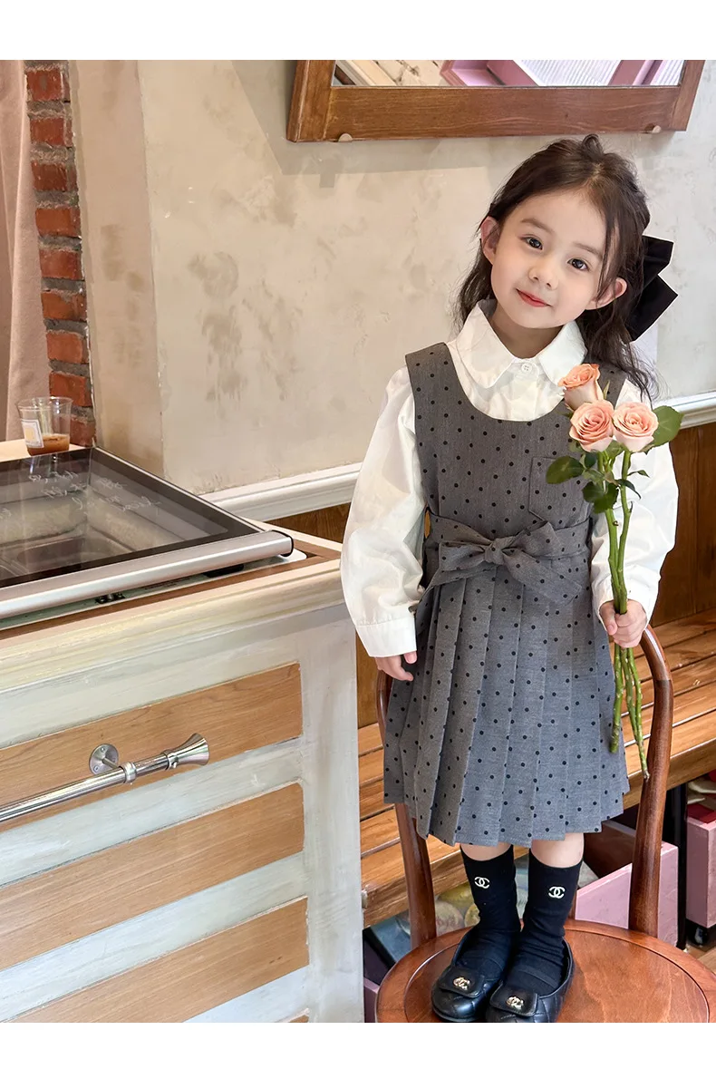 

Girls Korean Shirt Polka Dot Vest Skirt Set Autumn All-match Fashion New Style Baby Girl Fashionable Casual Suits