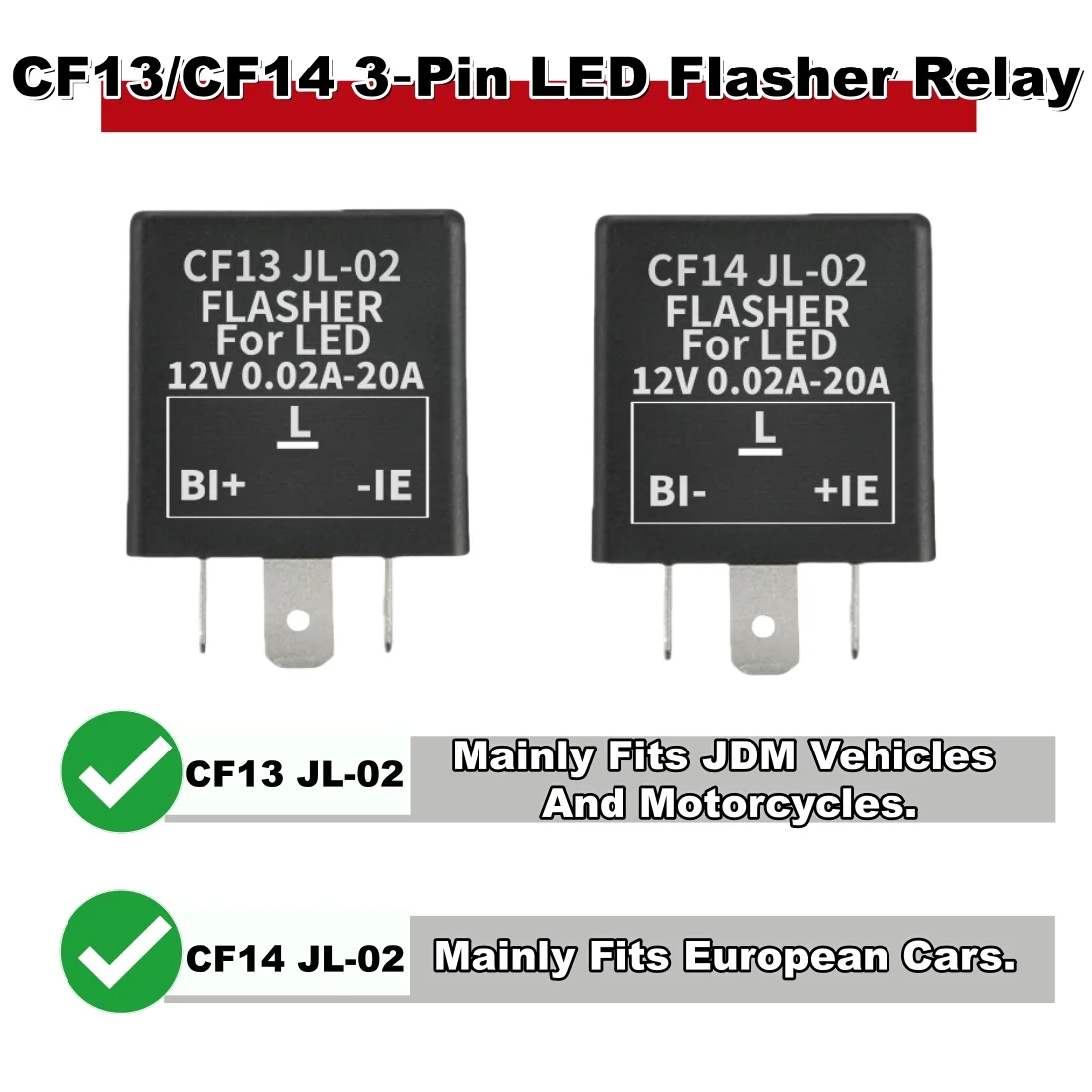 Universial DC12V 3 Pin CF13 CF14 JL-02 Electronic Car Flasher Relay to Fix LED Light Turn Signal Hyper Flash Blinking Light