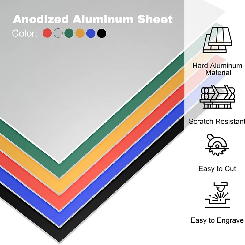 Anodized Aluminum Sheet Set, 0.8Mm Thick Engraving Blanks For Laser Engraving DIY Decorative Crafting