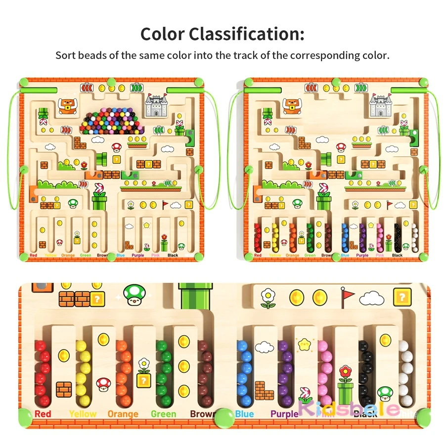 Labirinto Montessori Gioco da tavolo Numero Ordinamento dei colori e abilità motorie fini Labirinto magnetico in legno Giocattoli educativi per i più piccoli