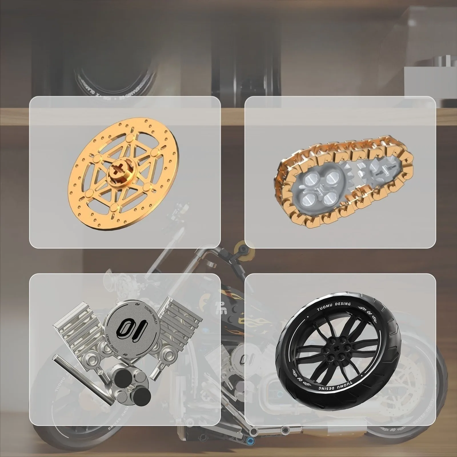 Kit de modelo de bloques de construcción de motocicleta Retro T1007, juguete educativo STEM