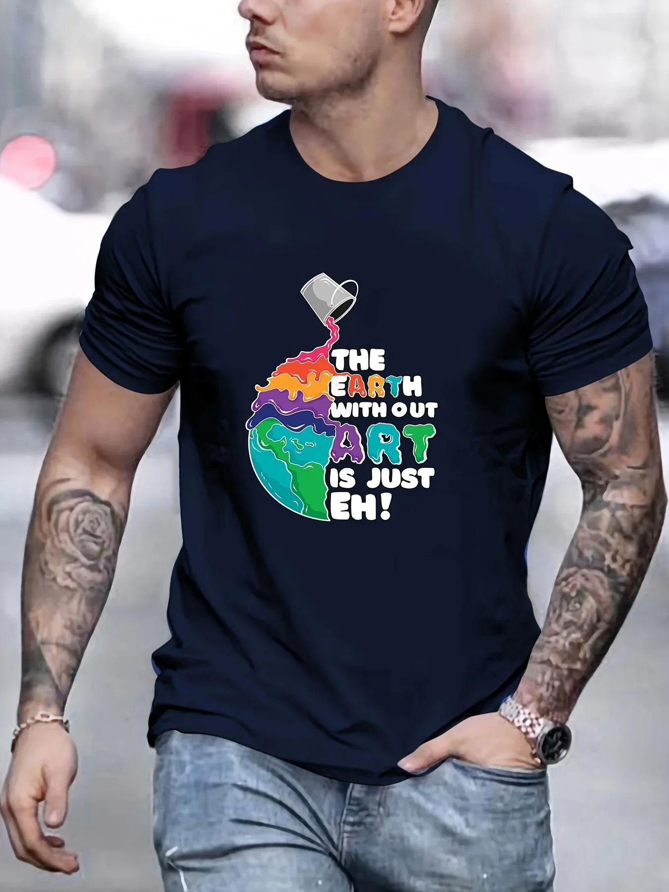 

Short Sleeves T ShirtTHE EARTH WITHOUT ART IS JUST EH! -Creative Statement Print Men's Casual Round Neck Pure Cotton Tops