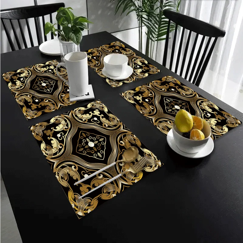 Gorgeous Pearls and Golden Flowers Linen Meal Mats Luxurious Linen Placemats Decorated Dining Tables Fashionable and Beautiful