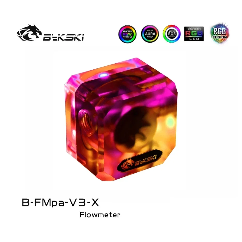 

Bykski B-FMpa-V3-X,RGB Cuboid Acrylic Water Flow Meter Flowmeter Monitoring for Computer Water Cooling System