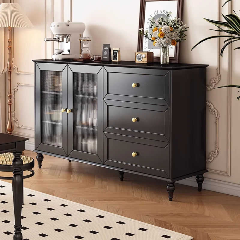 

Retro side cabinet wine cabinet integrated against the wall black French living room locker tea kitchen