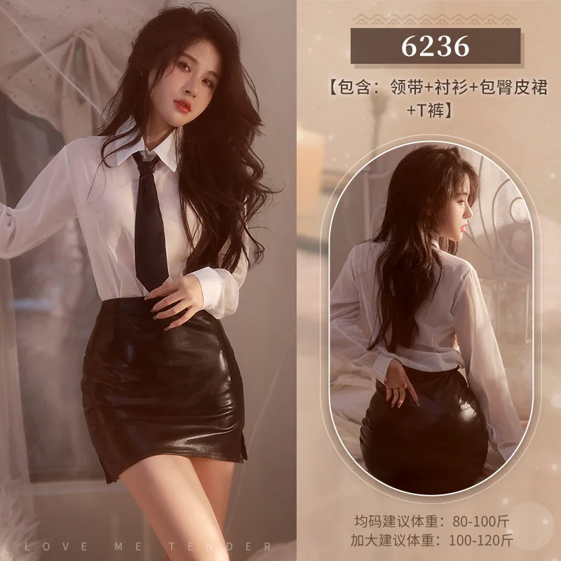 Sexy Lingerie OL Secretary Flirt Sex Uniform School Teacher Exotic Cosplay Costumes Office Lady Long Sleeve Top with Mini Skirt