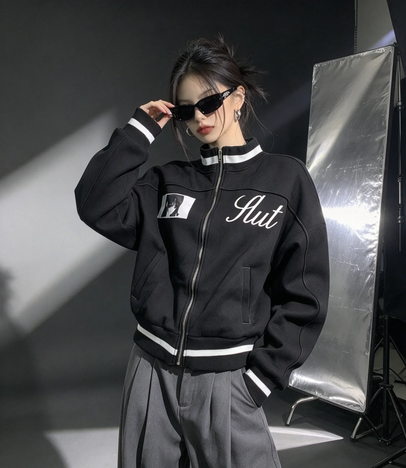 Subcultural street cool, edgy street-chic striped print jacket - view 4