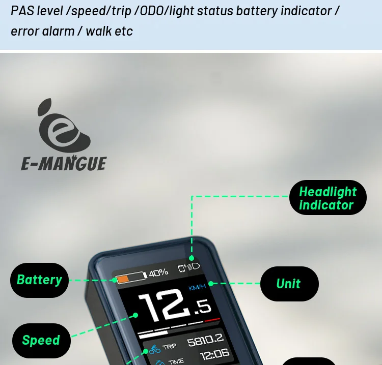 E-Bike-Display SW102T LCD-Bildschirm 0-5 Stufen für BAFANG BBS01B BBS02B BBSHD Mittelmotor E-Bike-Computer mit PAS UART-Protokoll – Detail 4