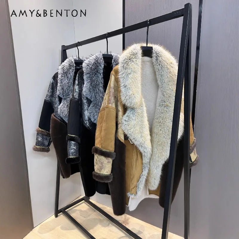 

European Winter New Faux Fur One-Piece Fox Furry Collar Elegant Thickened Warm Jacket Korean Style Coat for Women's Windbreaker