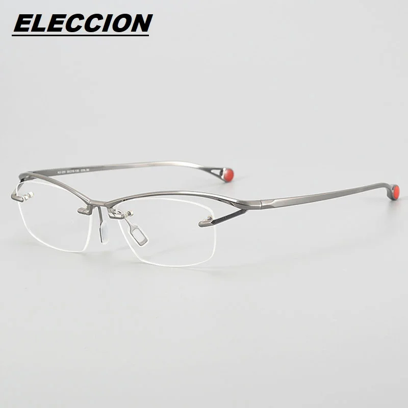 ELECCION High-quality B Titanium Rimless Glasses Frame Men Large Size Semi Rim Eyeglasses Optical Myopia Spectacle Women KO229